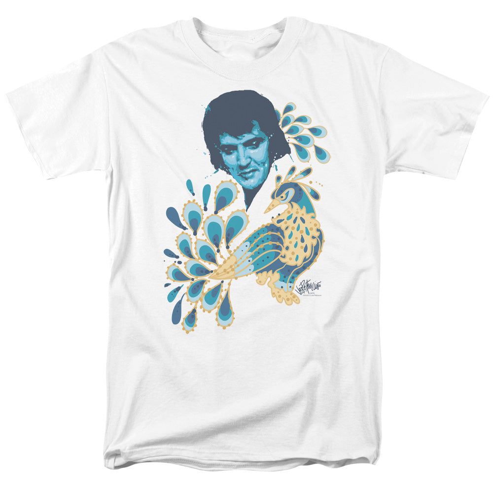 Elvis Presley Peacock Mens T Shirt White Retro Pop Classics