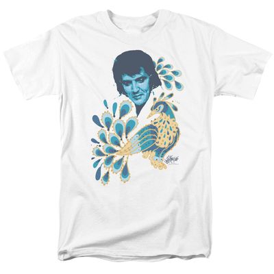 Elvis Presley Peacock Mens T Shirt White Retro Pop Classics