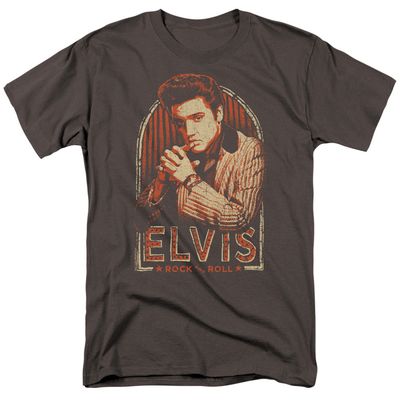 Elvis Presley Stripes Mens T Shirt Charcoal Retro Pop Classics