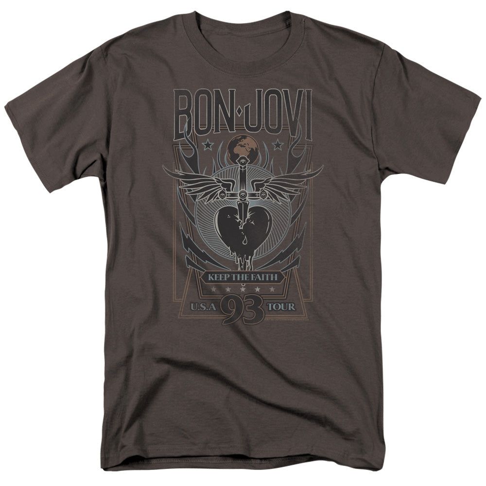 Bon Jovi Keep The Faith Mens T Shirt Charcoal Retro Pop Classics