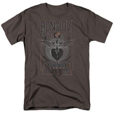 Bon Jovi Keep The Faith Mens T Shirt Charcoal Retro Pop Classics
