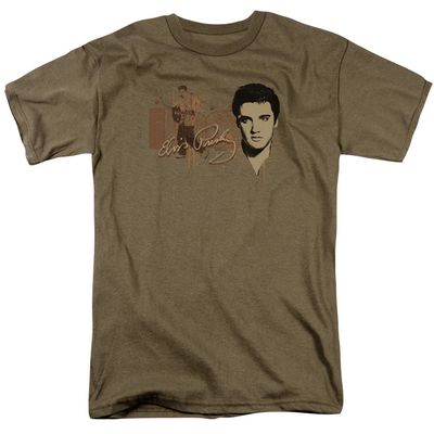 Elvis Presley At The Gates Mens T Shirt Safari Green Retro Pop Classics