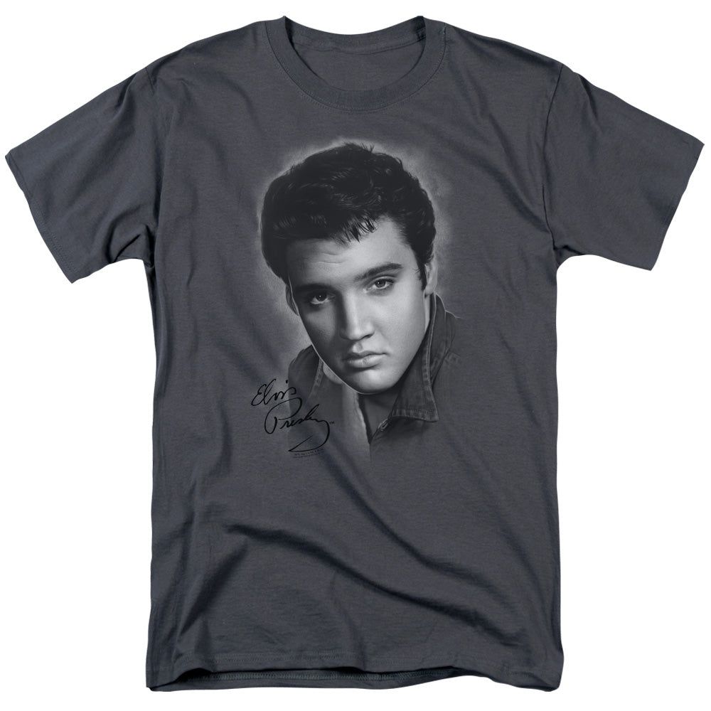 Elvis Presley Grey Portrait Mens T Shirt Charcoal Retro Pop Classics