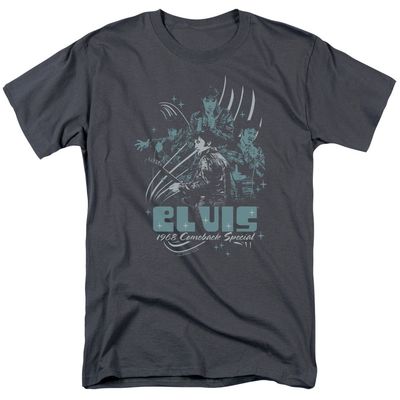 Elvis Presley 68 Leather Mens T Shirt Charcoal Retro Pop Classics