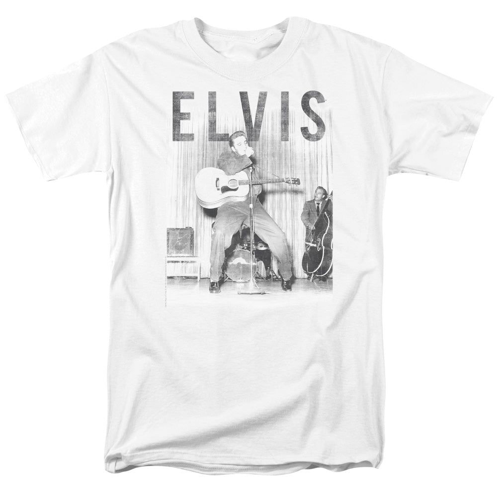 Elvis Presley With The Band Mens T Shirt White Retro Pop Classics