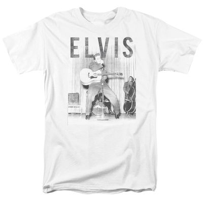 Elvis Presley With The Band Mens T Shirt White Retro Pop Classics