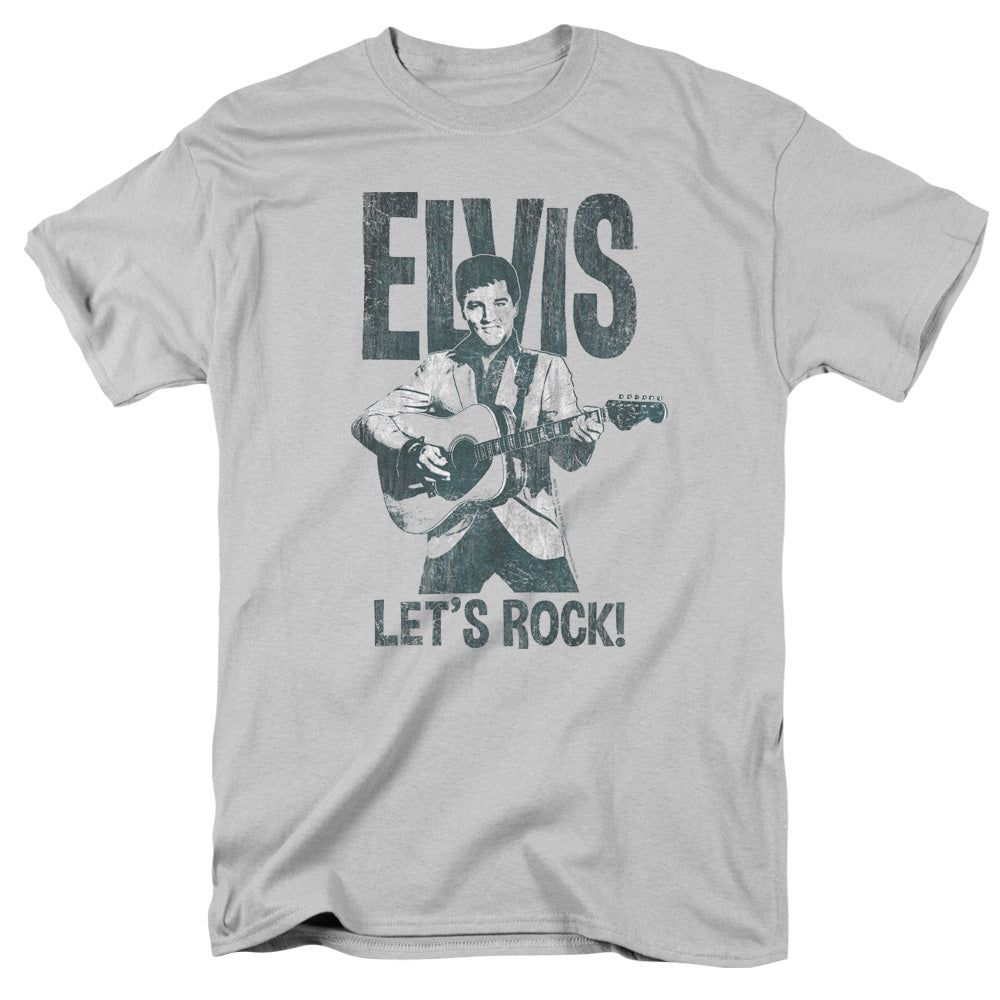 Elvis Presley Lets Rock Mens T Shirt Silver Retro Pop Classics
