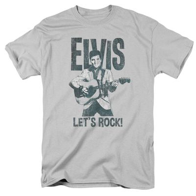 Elvis Presley Lets Rock Mens T Shirt Silver Retro Pop Classics