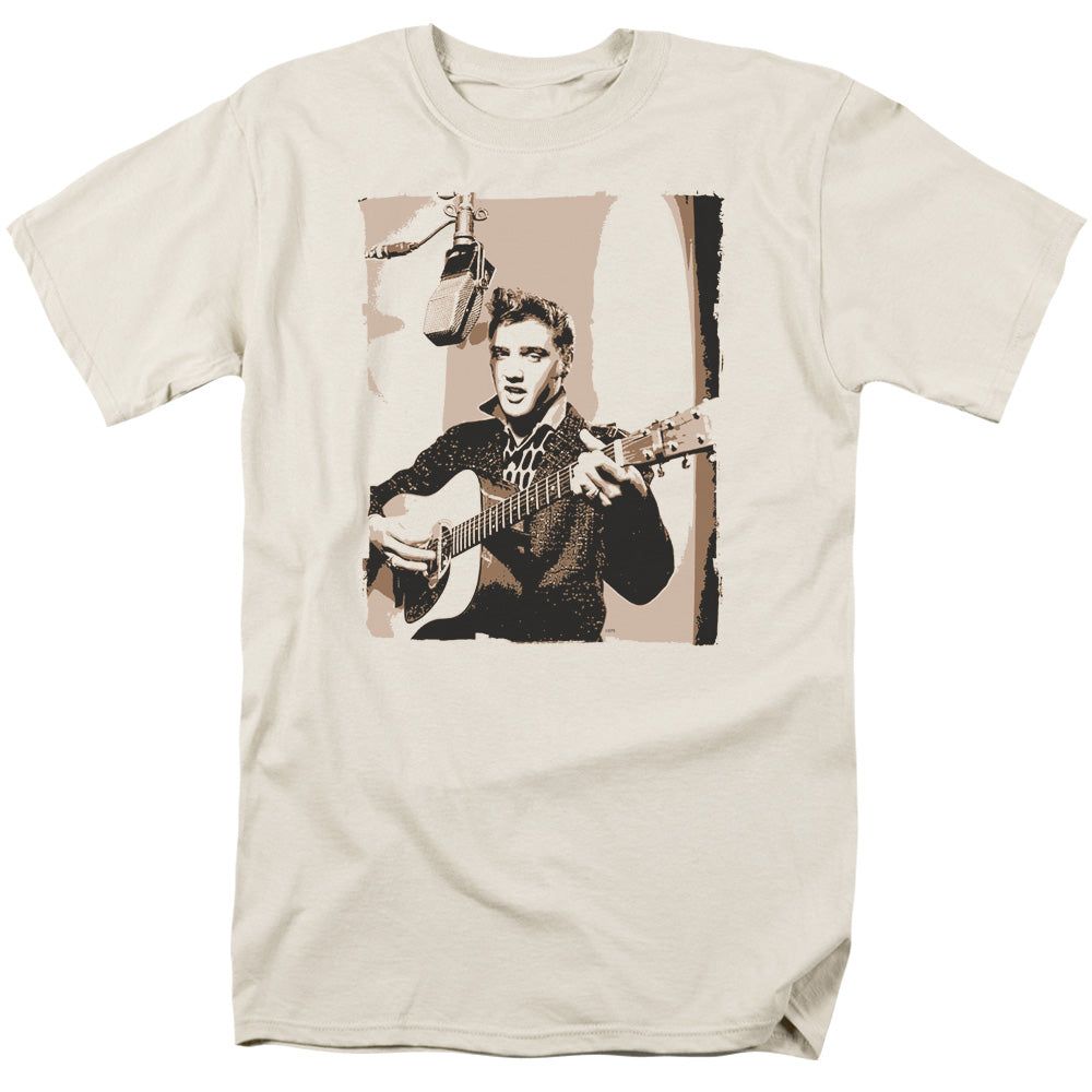 Elvis Presley Sepia Studio Mens T Shirt Cream Retro Pop Classics