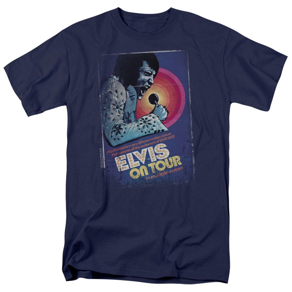 Elvis Presley On Tour Poster Mens T Shirt Navy Retro Pop Classics