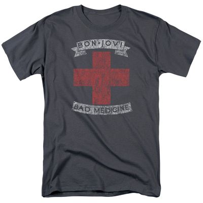 Bon Jovi Bad Medicine Mens T Shirt Charcoal Retro Pop Classics