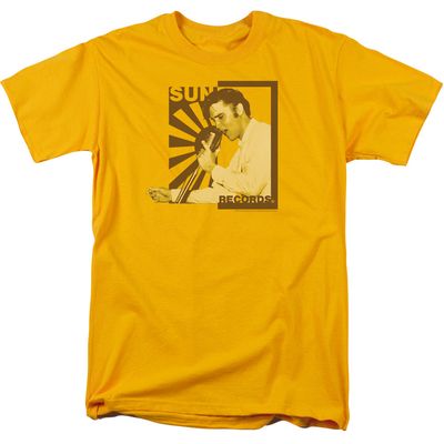 Sun Sun Records Slvis On The Mic Mens T Shirt Gold Retro Pop Classics