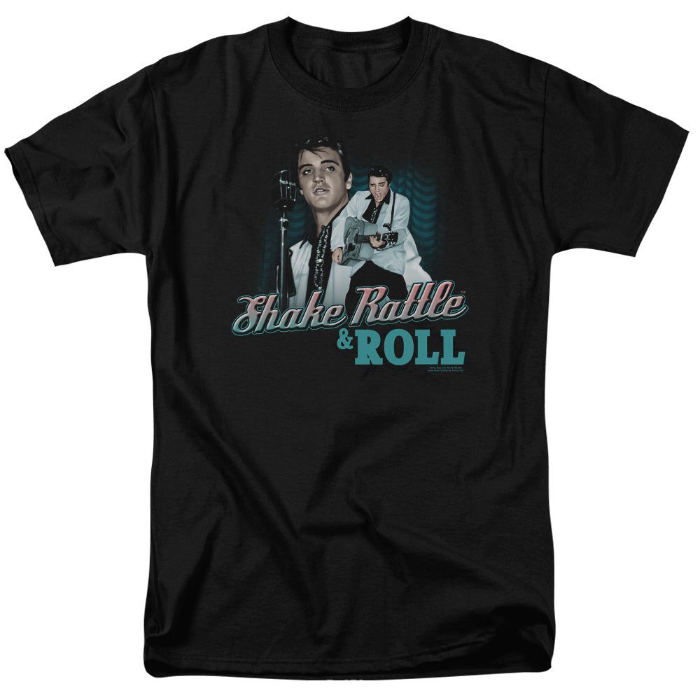 Elvis Presley Shake Rattle &amp; Roll Mens T Shirt Black Retro Pop Classics