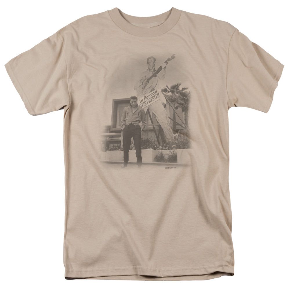 Elvis Presley Larger Than Life Mens T Shirt Sand Retro Pop Classics