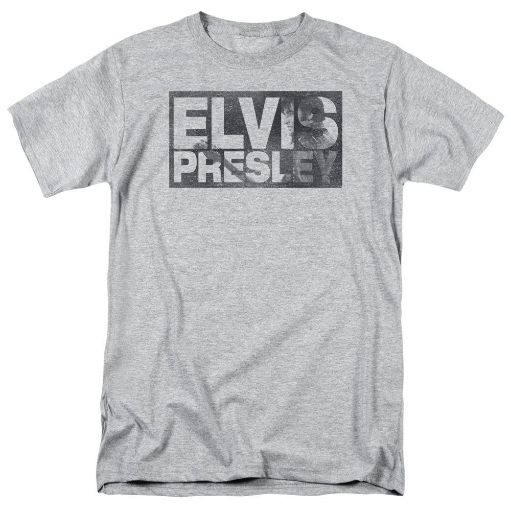 Elvis Presley Block Letters Mens T Shirt Athletic Heather Retro Pop Classics