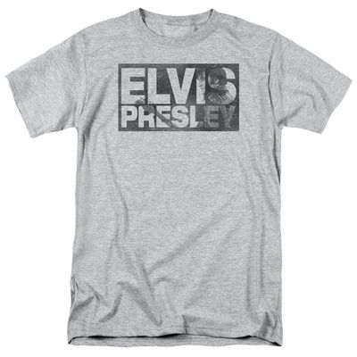 Elvis Presley Block Letters Mens T Shirt Athletic Heather Retro Pop Classics