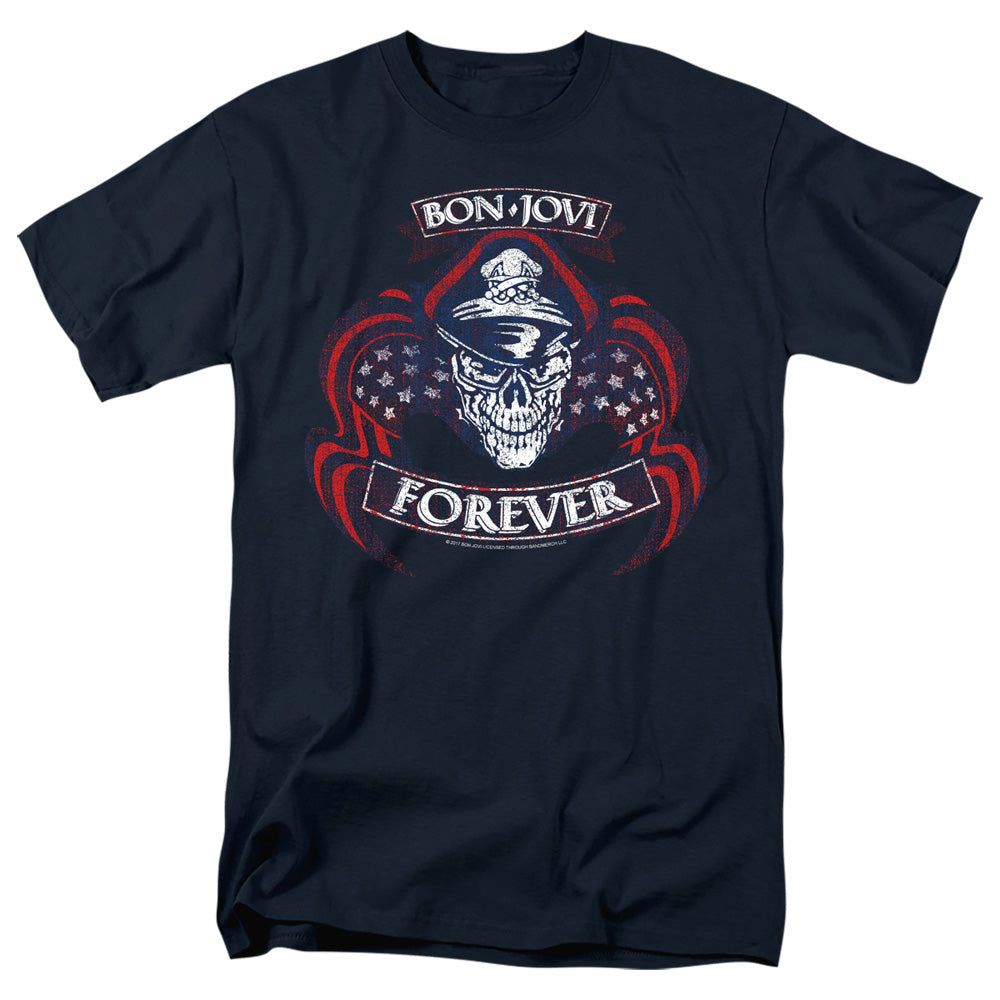 Bon Jovi Forever Skull Mens T Shirt Navy Retro Pop Classics