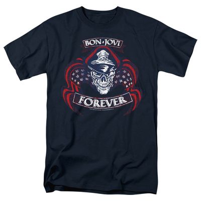 Bon Jovi Forever Skull Mens T Shirt Navy Retro Pop Classics