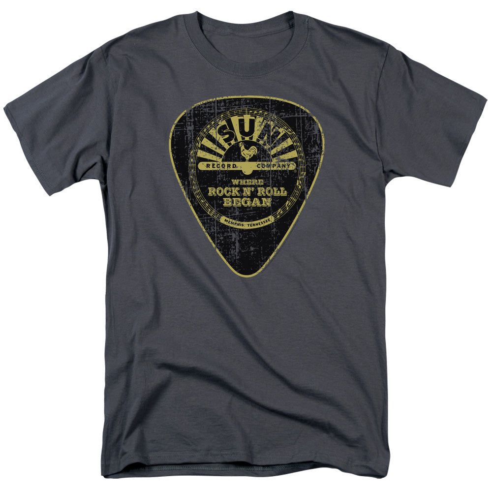 Sun Records Guitar Pick Mens T Shirt Charcoal Retro Pop Classics