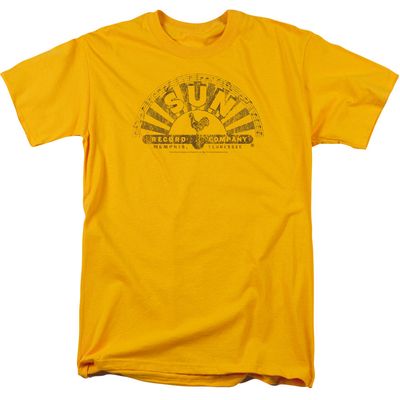 Sun Records Worn Logo Mens T Shirt Gold Retro Pop Classics