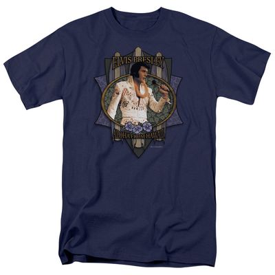 Elvis Presley Aloha From Hawaii Mens T Shirt Navy Retro Pop Classics