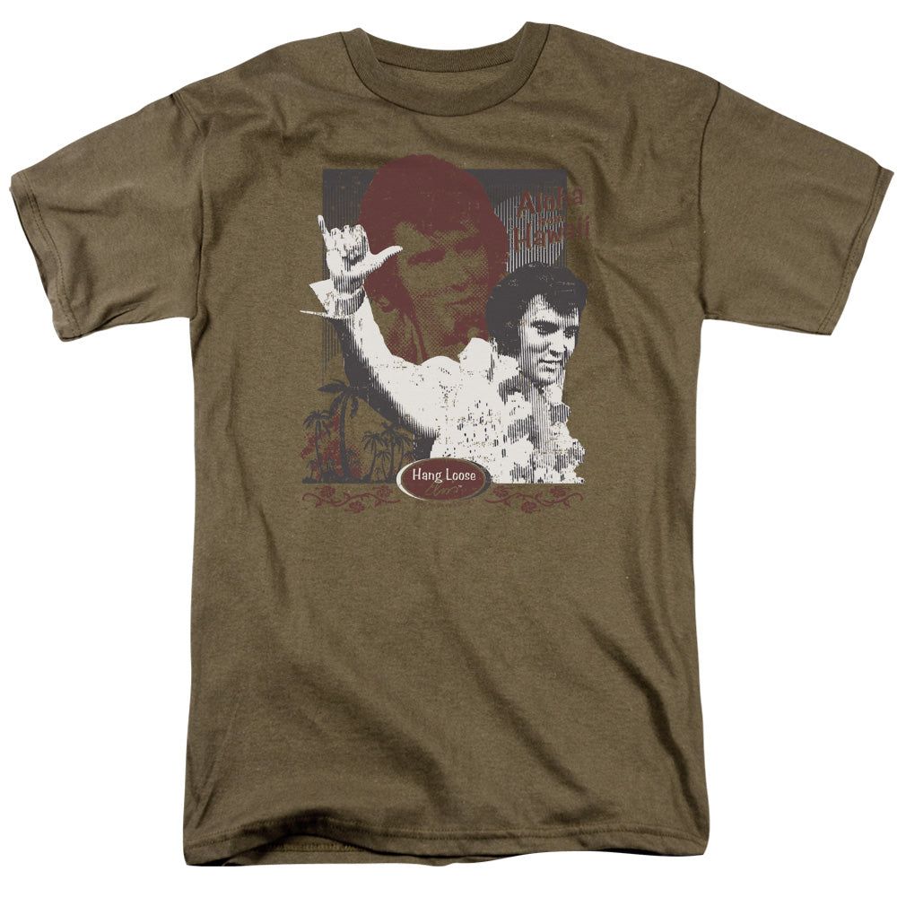 Elvis Presley Aloha Hang Loose Mens T Shirt Safari Green Retro Pop Classics