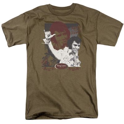 Elvis Presley Aloha Hang Loose Mens T Shirt Safari Green Retro Pop Classics