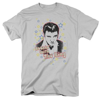 Elvis Presley Rockin With The King Mens T Shirt Silver Retro Pop Classics