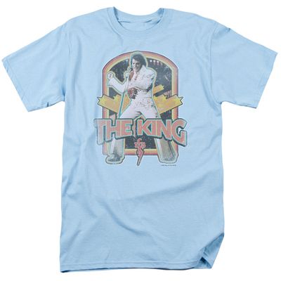 Elvis Presley Distressed King Mens T Shirt Light Blue Retro Pop Classics