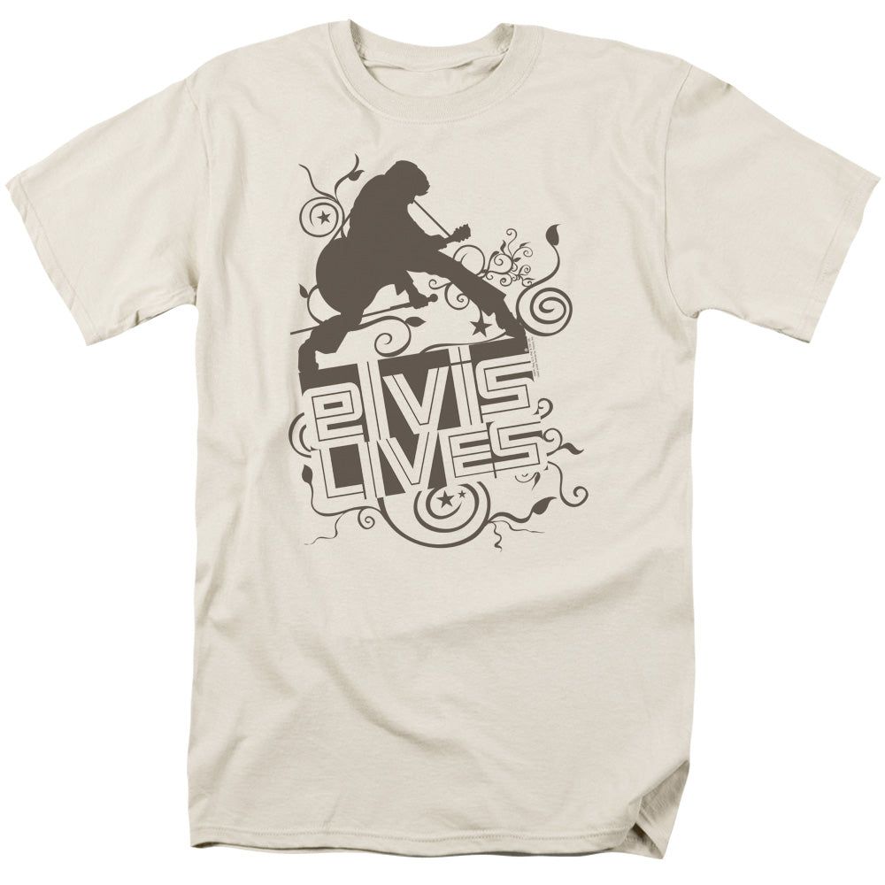 Elvis Presley Elvis Lives Mens T Shirt Cream Retro Pop Classics