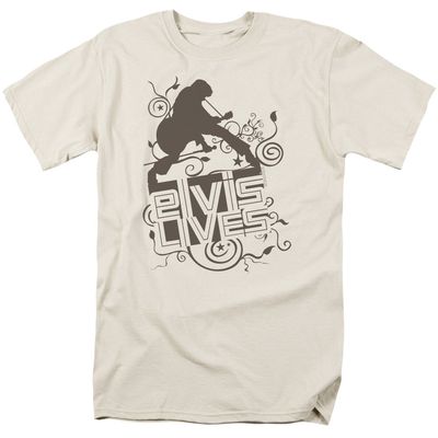 Elvis Presley Elvis Lives Mens T Shirt Cream Retro Pop Classics