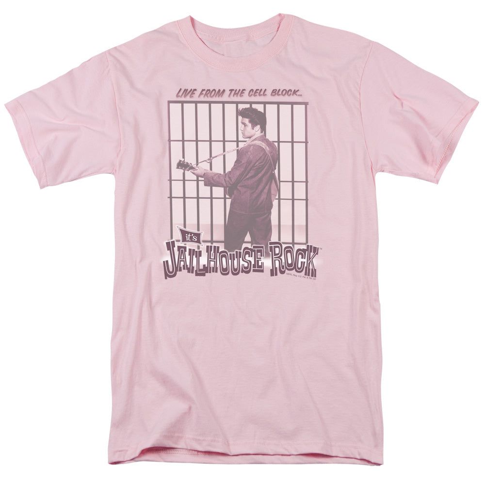 Elvis Presley Cell Block Rock Mens T Shirt Pink Retro Pop Classics