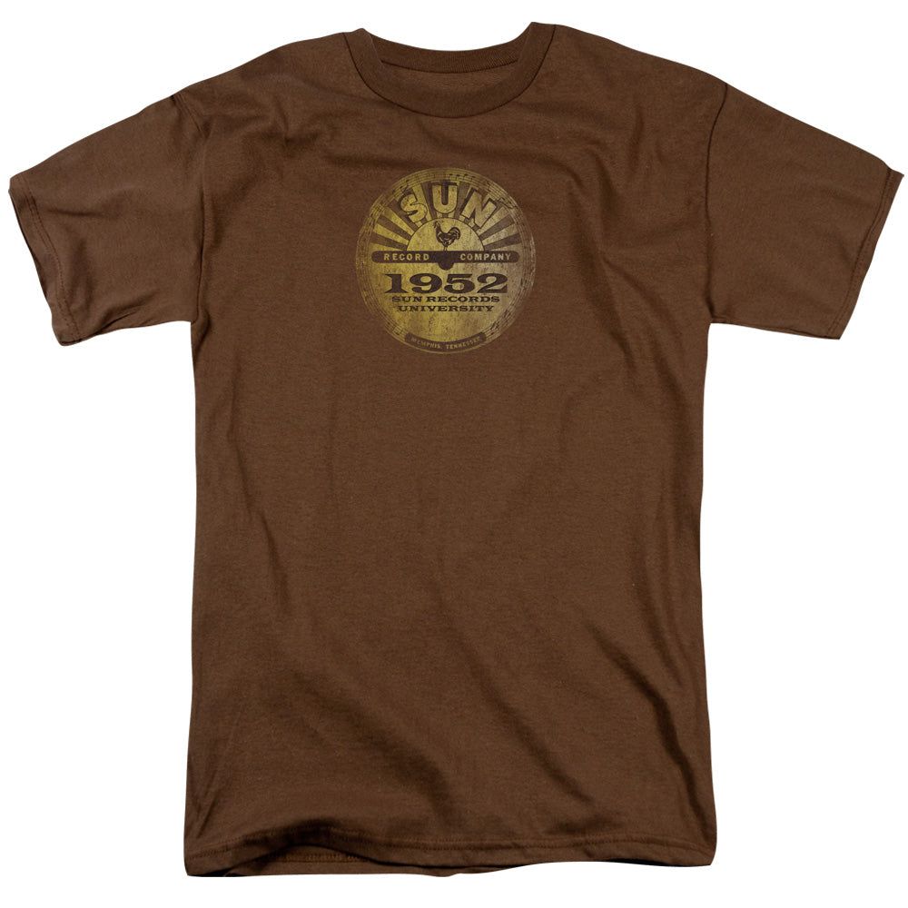 Sun Records Sun University Distressed Mens T Shirt Coffee Retro Pop Classics