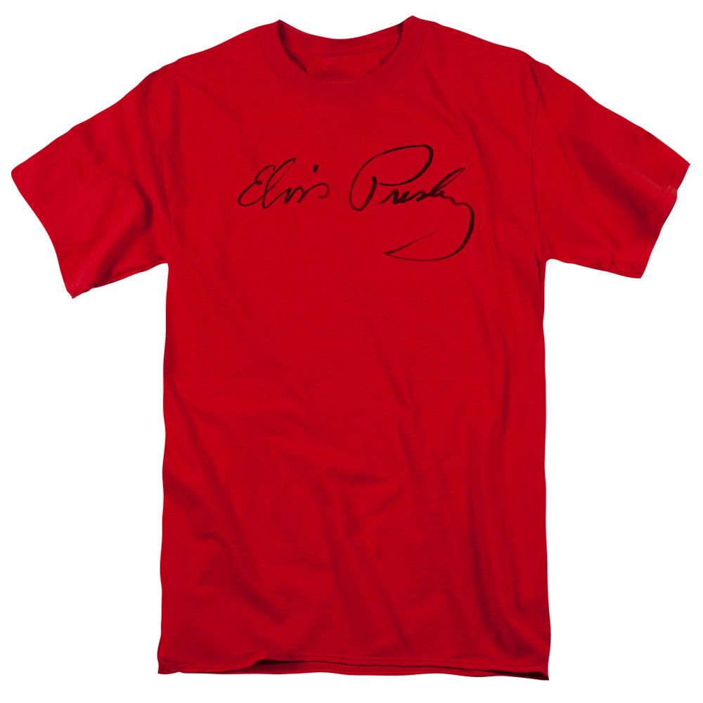 Elvis Presley Signature Sketch Mens T Shirt Red Retro Pop Classics