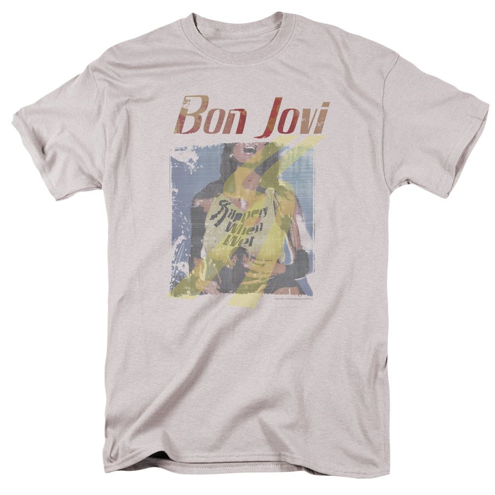 Bon Jovi Slippery When Wet Girl Mens T Shirt Silver Retro Pop Classics