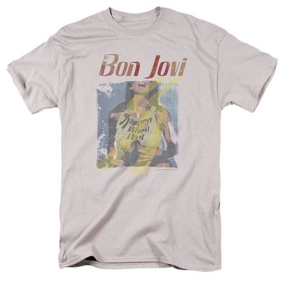 Bon Jovi Slippery When Wet Girl Mens T Shirt Silver Retro Pop Classics