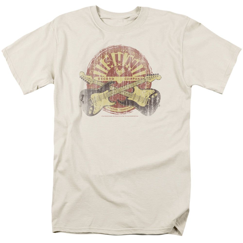 Sun Records Crossed Guitars Mens T Shirt Cream Retro Pop Classics
