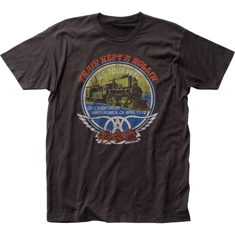 Aerosmith Train Kept A Rollin Mens T Shirt Black Retro Pop Classics