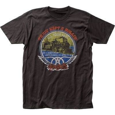Aerosmith Train Kept A Rollin Mens T Shirt Black Retro Pop Classics