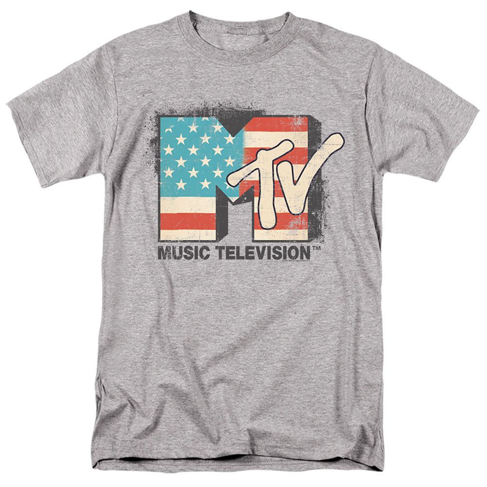 MTV American Logo Mens T Shirt Athletic Grey Retro Pop Classics
