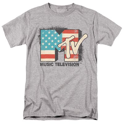 MTV American Logo Mens T Shirt Athletic Grey Retro Pop Classics
