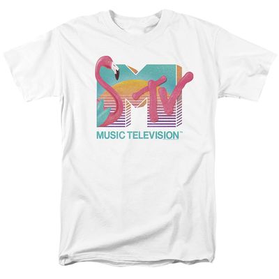 MTV Flamingo Logo Mens T Shirt White Retro Pop Classics