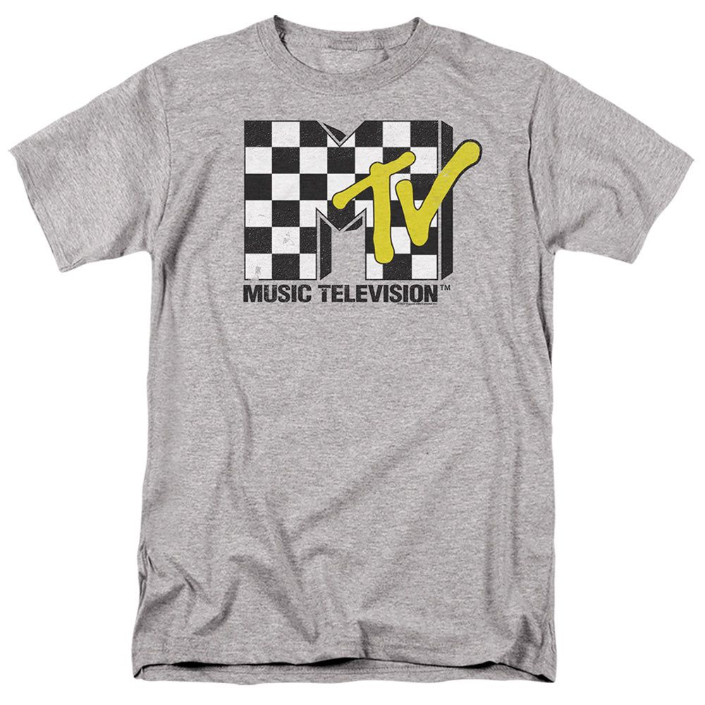 MTV Checker Board Logo Mens T Shirt Athletic Grey Retro Pop Classics