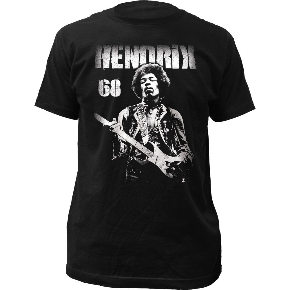 Jimi Hendrix Hendrix 68 Mens T Shirt Black Retro Pop Classics