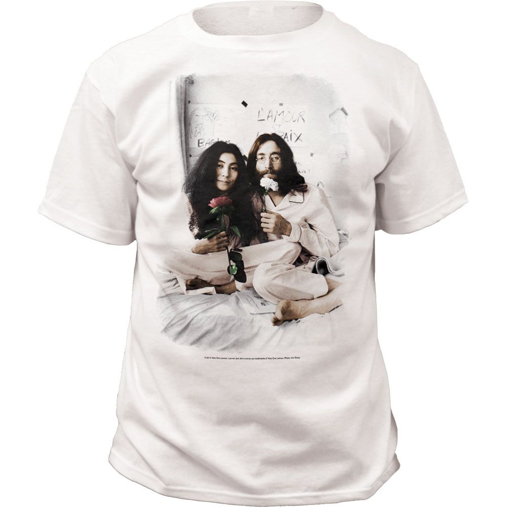 John Lennon In Bed Mens T Shirt White Retro Pop Classics