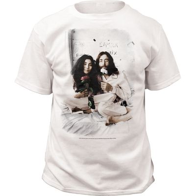 John Lennon In Bed Mens T Shirt White Retro Pop Classics