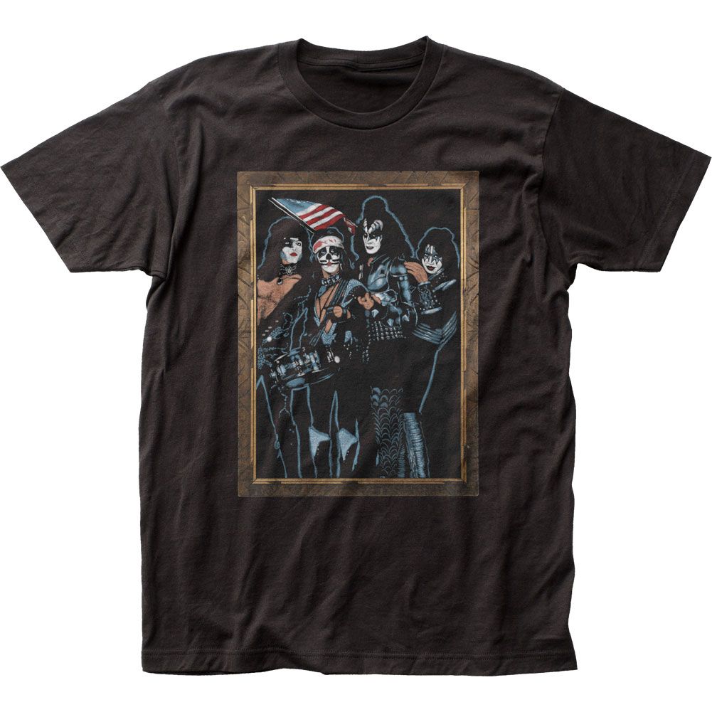 KISS Velvet Painting Sueded Mens T Shirt Black Retro Pop Classics