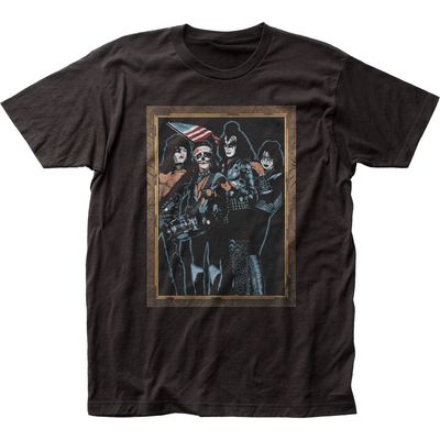 KISS Velvet Painting Sueded Mens T Shirt Black Retro Pop Classics