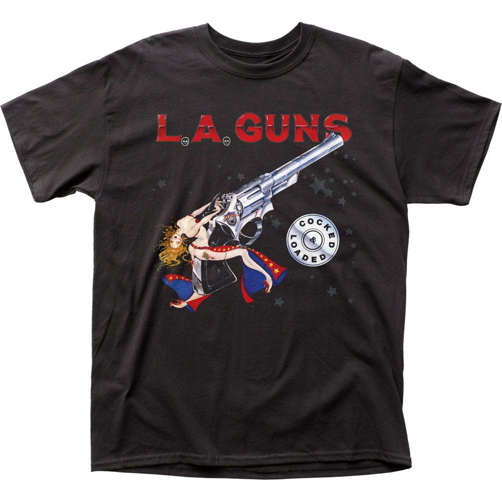 L.A. Guns Cocked and Loaded Mens T Shirt Black Retro Pop Classics