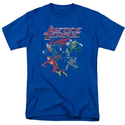 Justice League Pixel League Mens T Shirt Royal Blue Retro Pop Classics